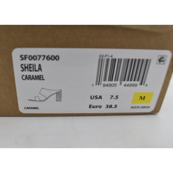 Sofft Womens Size 7.5 Sheila Caramel Tan Leather Heeled Slip On Open Toe Sandals - Picture 11 of 11